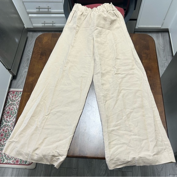 Ann Taylor Paper Bag Waist Linen Blend Wide Leg Tan Pants Size XS - Picture 1 of 16